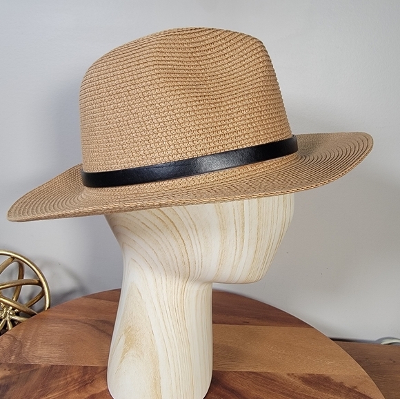 Multitrust Tan Fedora Sun Hat with Black Band Womens One Size - Picture 6 of 13